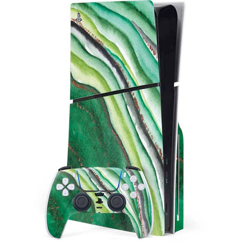 Kiwi Watercolor Geode PS5 Slim Disk Bundle Skin