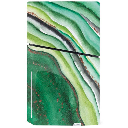 Kiwi Watercolor Geode PS5 Slim Disk Bundle Skin