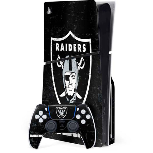 NFL Las Vegas Raiders Distressed PS5 Slim Disk Bundle Skin