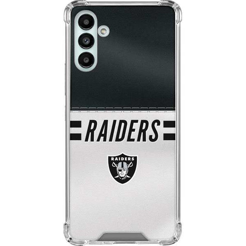 NFL Las Vegas Raiders White Striped Galaxy A13 5G Clear Case