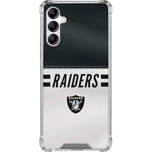 NFL Las Vegas Raiders White Striped Galaxy A14 5G Clear Case