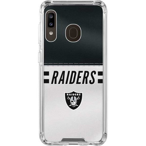 NFL Las Vegas Raiders White Striped Galaxy A30 Clear Case