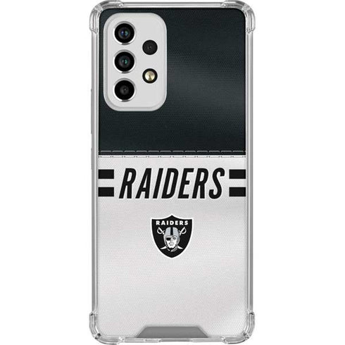 NFL Las Vegas Raiders White Striped Galaxy A33 5G Clear Case