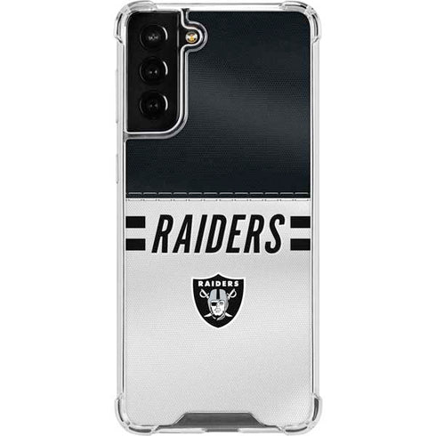 NFL Las Vegas Raiders White Striped Galaxy S21 FE Clear Case