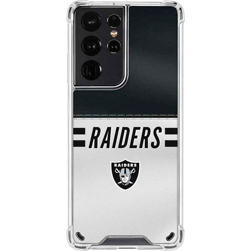 NFL Las Vegas Raiders White Striped Galaxy S21 Ultra 5G Clear Case