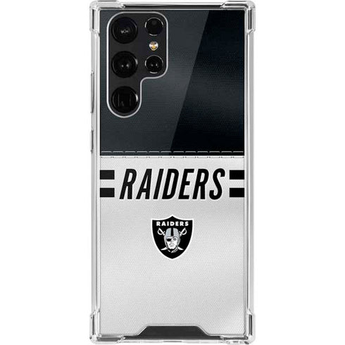 NFL Las Vegas Raiders White Striped Galaxy S22 Ultra Clear Case