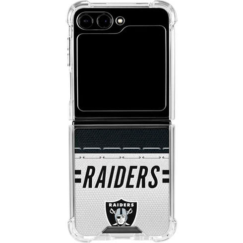 NFL Las Vegas Raiders White Striped Galaxy Z Flip5 5G Clear Case