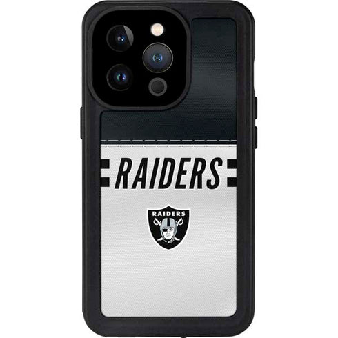 NFL Las Vegas Raiders White Striped iPhone 14 Pro Waterproof Case