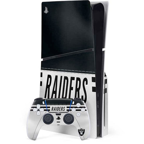 NFL Las Vegas Raiders White Striped PS5 Slim Disk Bundle Skin