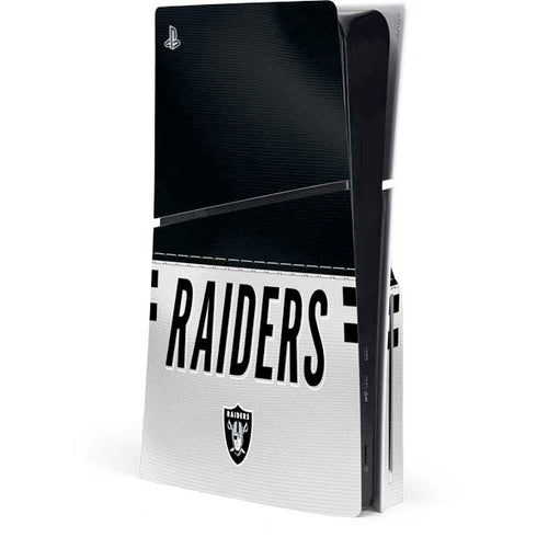 NFL Las Vegas Raiders White Striped PS5 Slim Disk Console Skin