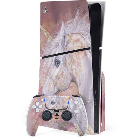Licorne Florale Rose Unicorn by Laurie Prindle PS5 Slim Disk Bundle Skin