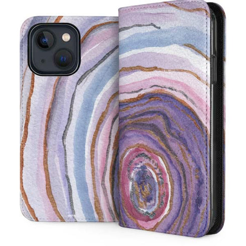 Lilac Watercolor Geode iPhone 14 Folio Case
