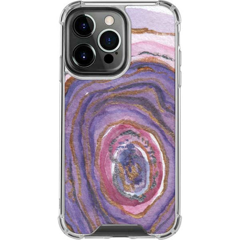 Lilac Watercolor Geode iPhone 15 Pro Clear Case