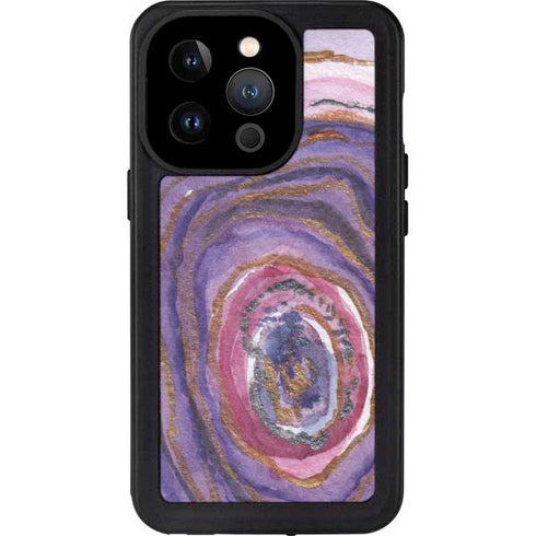 Lilac Watercolor Geode iPhone 14 Pro Waterproof Case