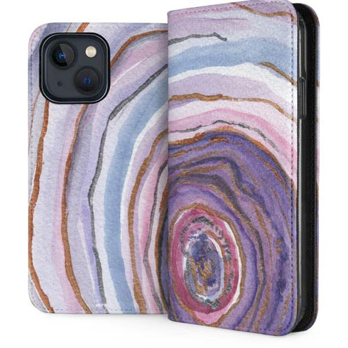 Lilac Watercolor Geode iPhone 15 Plus Folio Case
