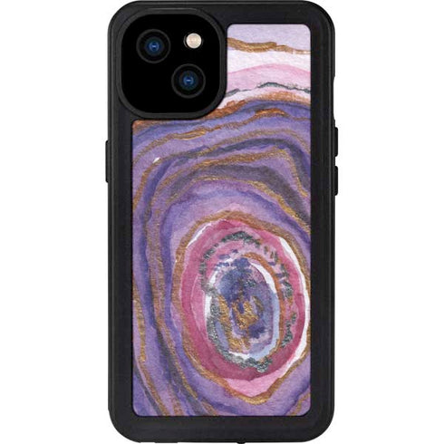 Lilac Watercolor Geode iPhone 15 Plus Waterproof Case