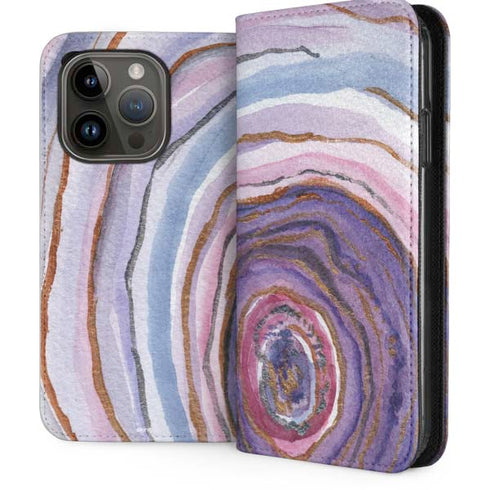 Lilac Watercolor Geode iPhone 15 Pro Folio Case