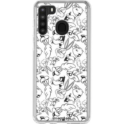 Looney Tunes Looney Squad Black and White Grid Galaxy A21 Clear Case