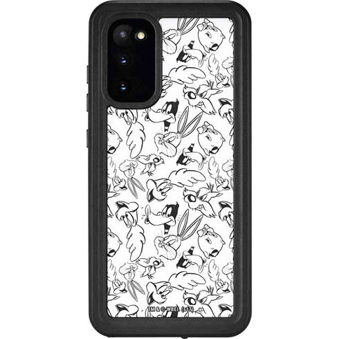 Looney Tunes Looney Squad Black and White Grid Galaxy S20 Waterproof Case