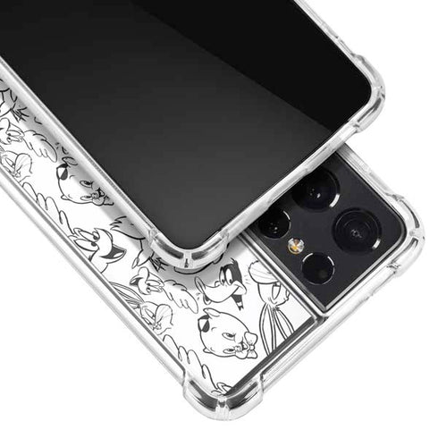 Looney Tunes Looney Squad Black and White Grid Galaxy S21 Ultra 5G Clear Case
