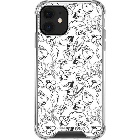 Looney Tunes Looney Squad Black and White Grid iPhone 12 Clear Case