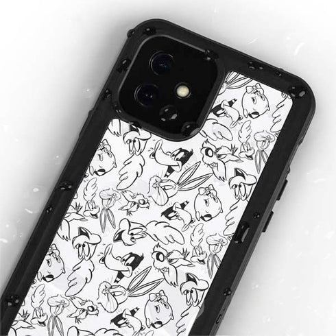Looney Tunes Looney Squad Black and White Grid iPhone 12 Mini Waterproof Case