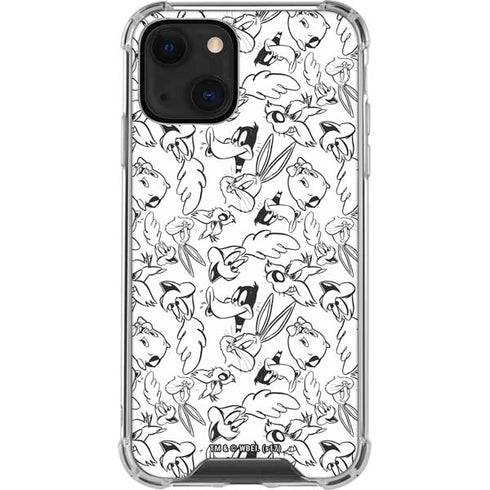 Looney Tunes Looney Squad Black and White Grid iPhone 14 Clear Case