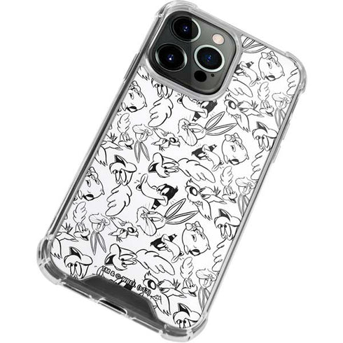 Looney Tunes Looney Squad Black and White Grid iPhone 15 Pro Clear Case
