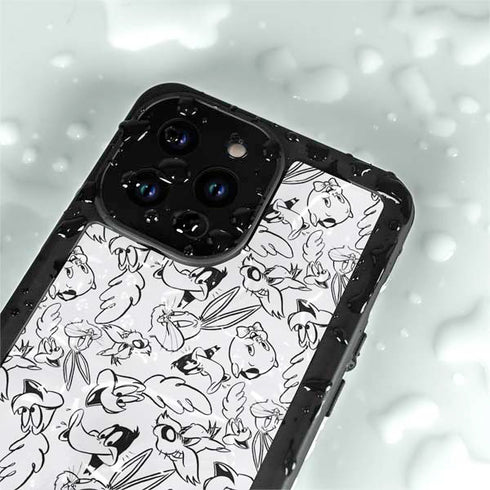 Looney Tunes Looney Squad Black and White Grid iPhone 14 Pro Max Waterproof Case