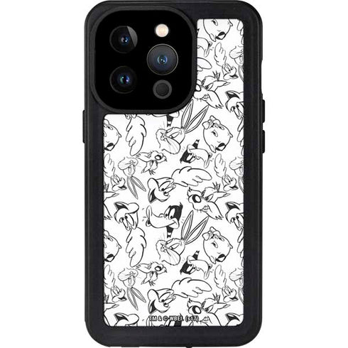 Looney Tunes Looney Squad Black and White Grid iPhone 14 Pro Waterproof Case