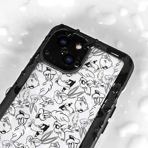Looney Tunes Looney Squad Black and White Grid iPhone 15 Waterproof Case