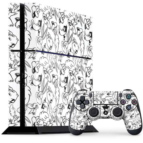 Looney Tunes Looney Squad Black and White Grid PS4 Console and Controller Bundle Skin