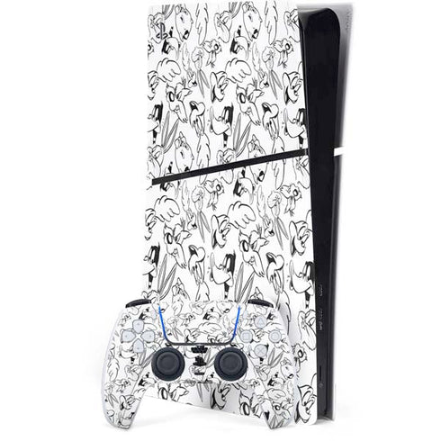 Looney Tunes Looney Squad Black and White Grid PS5 Slim Digital Edition Console Skin