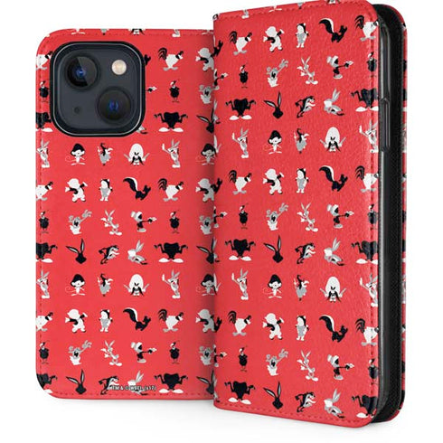 Looney Tunes Identity Red Pattern iPhone 13 Folio Case