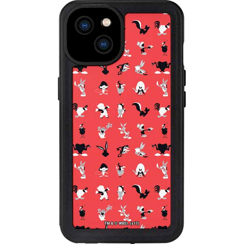 Looney Tunes Identity Red Pattern iPhone 15 Plus Waterproof Case