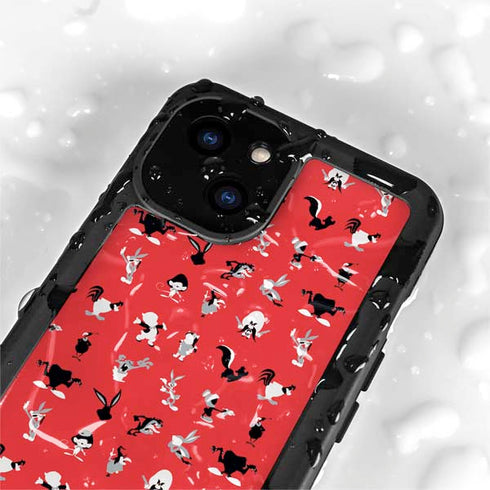 Looney Tunes Identity Red Pattern iPhone 15 Plus Waterproof Case