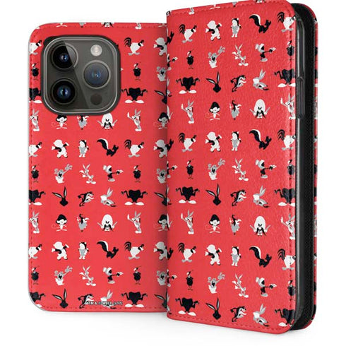 Looney Tunes Identity Red Pattern iPhone 15 Pro Folio Case