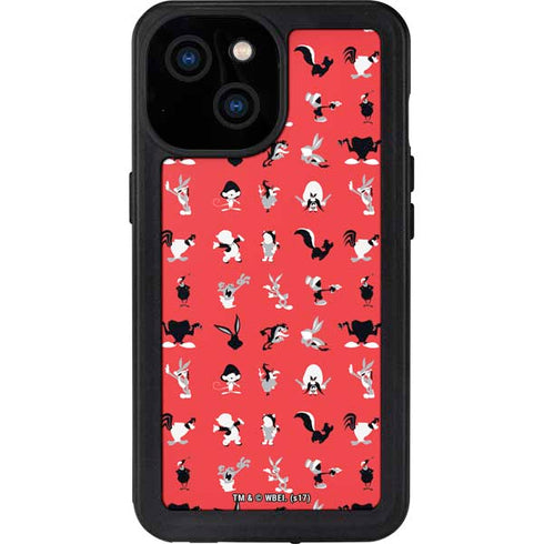 Looney Tunes Identity Red Pattern iPhone 15 Waterproof Case