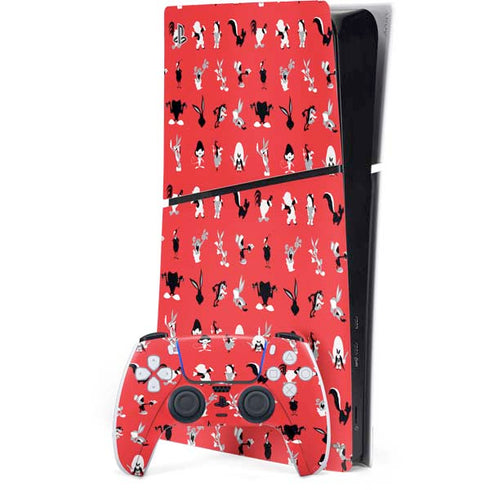 Looney Tunes Identity Red Pattern PS5 Slim Digital Edition Bundle Skin
