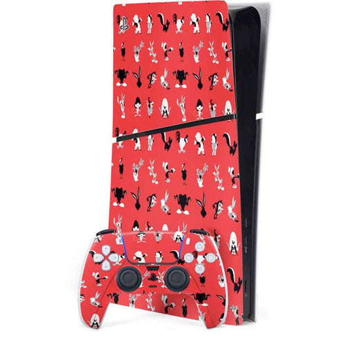 Looney Tunes Identity Red Pattern PS5 Slim Digital Edition Console Skin