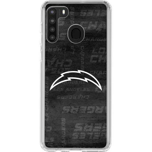 NFL Los Angeles Chargers Black & White Galaxy A21 Clear Case