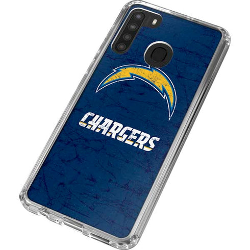NFL Los Angeles Chargers Distressed Galaxy A21 Clear Case