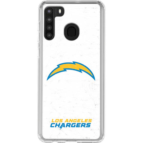 NFL Los Angeles Chargers Distressed Galaxy A21 Clear Case