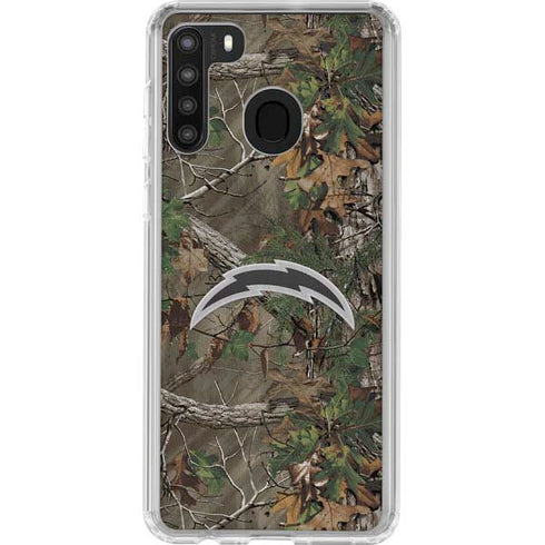 NFL Los Angeles Chargers Realtree Xtra Green Camo Galaxy A21 Clear Case