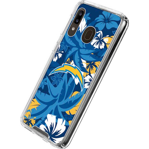 NFL Los Angeles Chargers Tropical Print Galaxy A30 Clear Case