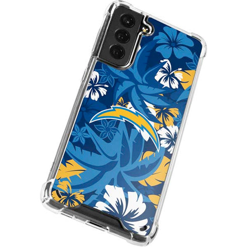 NFL Los Angeles Chargers Tropical Print Galaxy S21 5G Clear Case