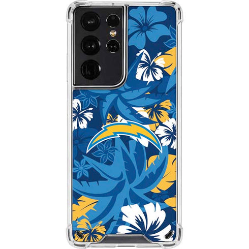 NFL Los Angeles Chargers Tropical Print Galaxy S21 Ultra 5G Clear Case