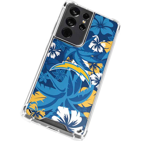 NFL Los Angeles Chargers Tropical Print Galaxy S21 Ultra 5G Clear Case