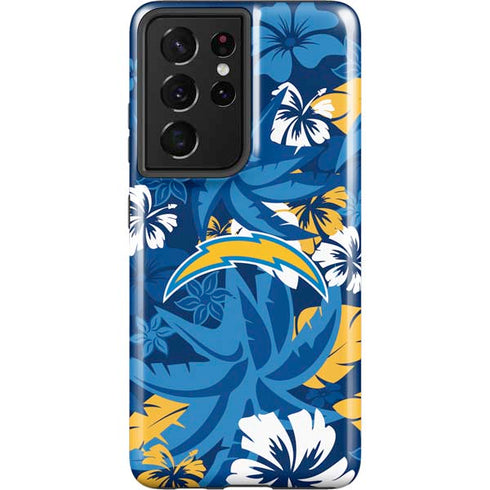 NFL Los Angeles Chargers Tropical Print Galaxy S21 Ultra 5G Pro Case