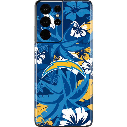 NFL Los Angeles Chargers Tropical Print Galaxy S21 Ultra 5G Skin